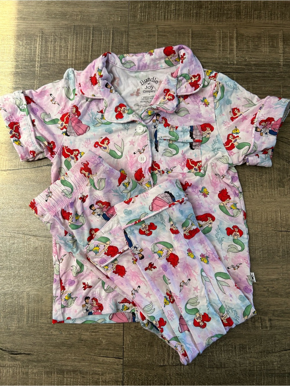 Bundle of Joy Girls Pink The Little Mermaid bamboo Pajama Set 3t
